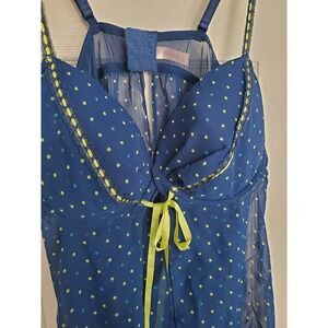 Cacique Babydoll Lingerie Blue Polka Dot Sheer Mesh Chemise Bow Plus 22/24